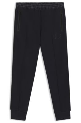 Check-print tracksuit bottoms in stretch piqu&eacute;, Dark Blue