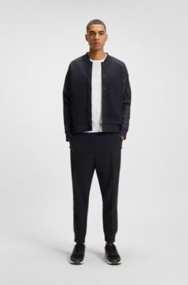 Check-print tracksuit bottoms in stretch piqu&eacute;, Dark Blue