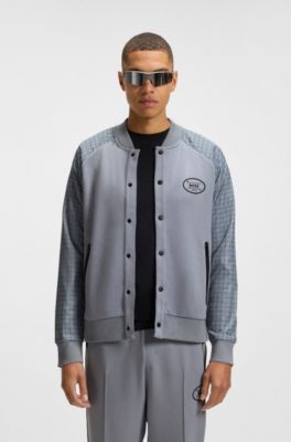 Check-print sweatshirt with buttoned front, Grey