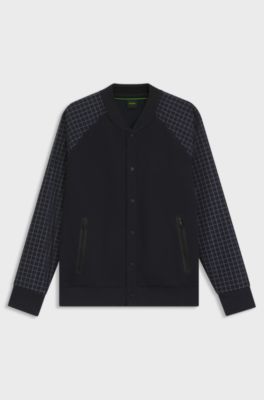 Sweater met ruitjesprint en knoopsluiting voor, Donkerblauw