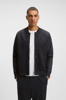 Sudadera con estampado a cuadros y parte delantera abotonada, Azul oscuro