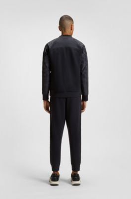 Sudadera con estampado a cuadros y parte delantera abotonada, Azul oscuro