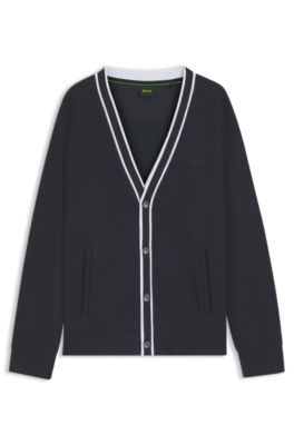 Relaxed-fit cardigan with contrast stripes, Dark Blue
