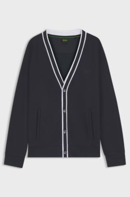 Relaxed-fit cardigan with contrast stripes, Dark Blue