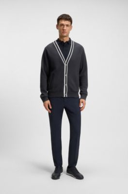 Relaxed-fit cardigan with contrast stripes, Dark Blue