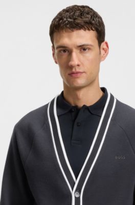 Relaxed-fit cardigan with contrast stripes, Dark Blue