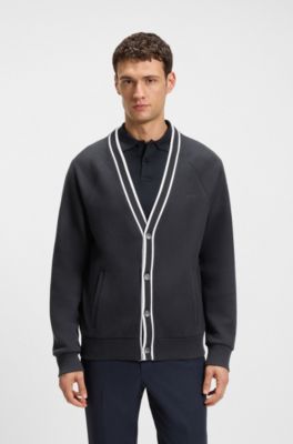 Relaxed-fit cardigan with contrast stripes, Dark Blue