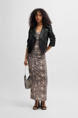 Asymmetric biker jacket in leather, Black