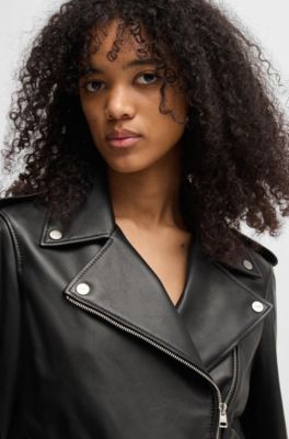 Asymmetric biker jacket in leather, Black