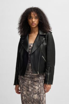 Asymmetric biker jacket in leather, Black