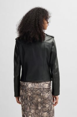Asymmetric biker jacket in leather, Black