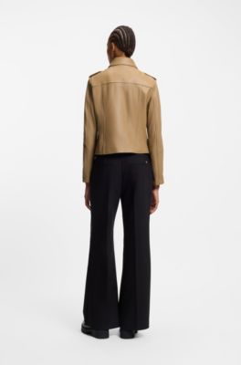 Asymmetric biker jacket in leather, Beige