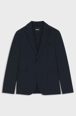 Packable slim-fit blazer in water-repellent stretch fabric, Dark Blue