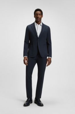 Packable slim-fit blazer in water-repellent stretch fabric, Dark Blue