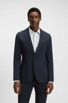 Packable slim-fit blazer in water-repellent stretch fabric, Dark Blue