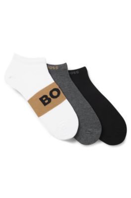 Three-pack of ankle-length socks in a cotton blend, White / Grey / Black
