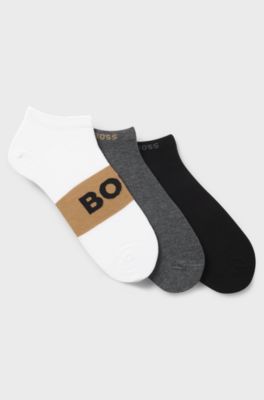 Three-pack of ankle-length socks in a cotton blend, White / Grey / Black