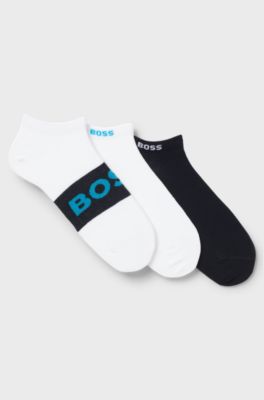 Three-pack of ankle-length socks in a cotton blend, White / Black