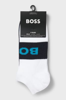 Three-pack of ankle-length socks in a cotton blend, White / Black