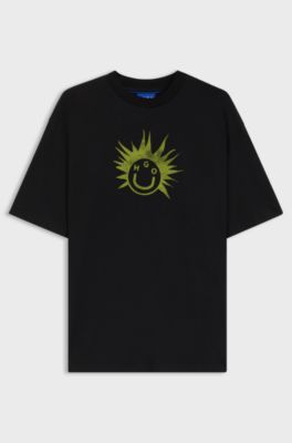 Cotton-jersey T-shirt with graphic logo print, Black