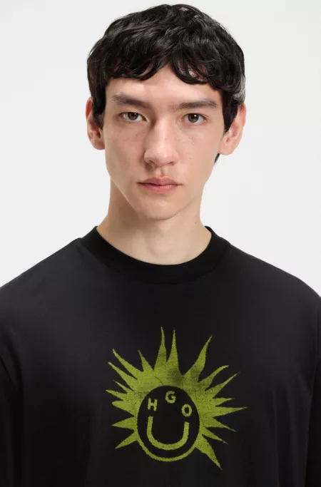 Cotton-jersey T-shirt with graphic logo print