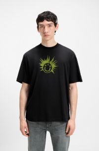 Cotton-jersey T-shirt with graphic logo print, Black
