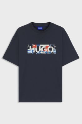 Cotton-jersey T-shirt with graphic logo print, Dark Blue