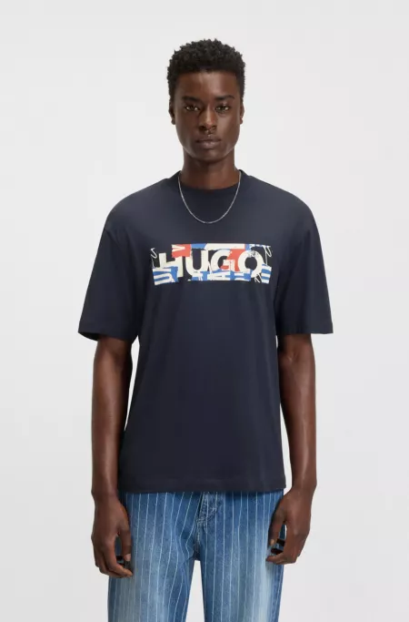Cotton-jersey T-shirt with graphic logo print