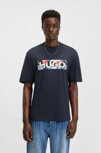 Cotton-jersey T-shirt with graphic logo print, Dark Blue
