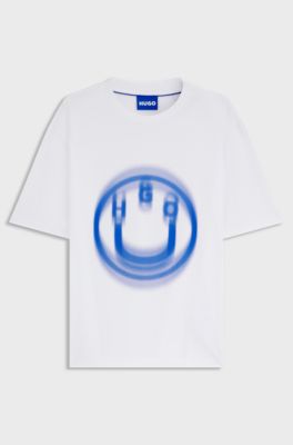 All-gender T-shirt with blurred logo print, White