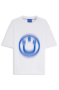 All-gender T-shirt with blurred logo print, White