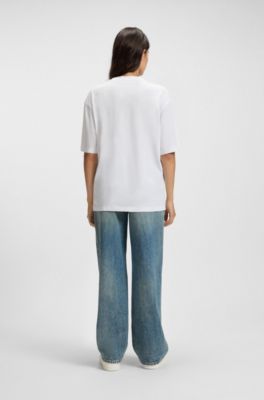 All-gender T-shirt with blurred logo print, White