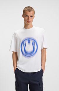 All-gender T-shirt with blurred logo print, White