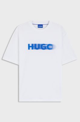 All-gender T-shirt with blurred logo print, White