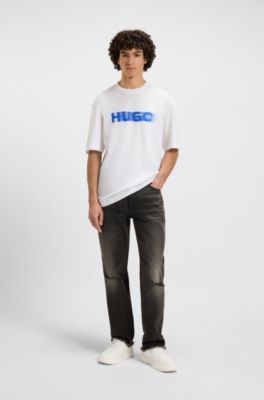 All gender-t-shirt med tryckt suddig logga, Vit