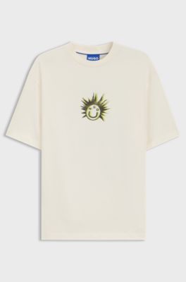 Cotton-jersey T-shirt with Happy HUGO artwork, Natural
