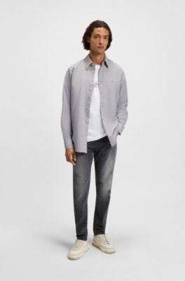 Camisa regular fit en dobby de algod&oacute;n el&aacute;stico, Cal