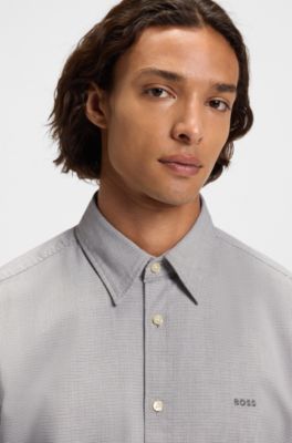 Regular-fit shirt in stretch-cotton dobby, Light Green