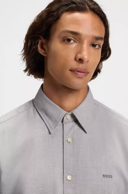 Regular-fit shirt in stretch-cotton dobby