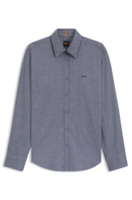 Regular-fit shirt in stretch-cotton dobby, Dark Blue