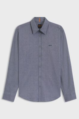 Regular-fit shirt in stretch-cotton dobby, Dark Blue