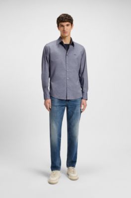 Regular-fit shirt in stretch-cotton dobby, Dark Blue