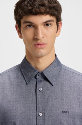 Regular-fit shirt in stretch-cotton dobby, Dark Blue