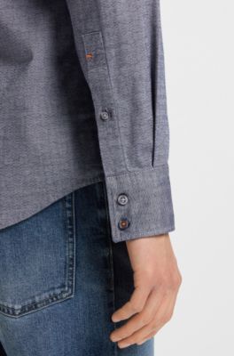 Regular-fit shirt in stretch-cotton dobby, Dark Blue