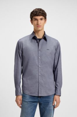 Regular-fit shirt in stretch-cotton dobby, Dark Blue