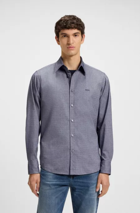 Regular-fit shirt in stretch-cotton dobby