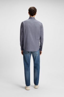 Regular-fit shirt in stretch-cotton dobby, Dark Blue