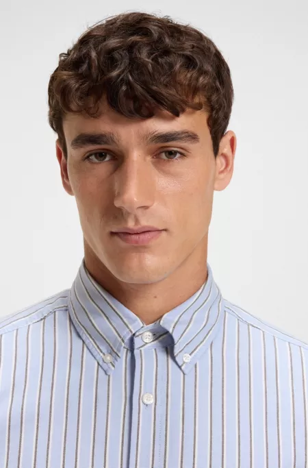 Regular-fit shirt in stretch-cotton dobby