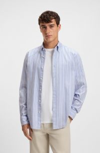 Regular-fit shirt in stretch-cotton dobby, Light Blue