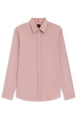 Regular-fit overhemd van stretchkatoenen dobby, Licht oranje